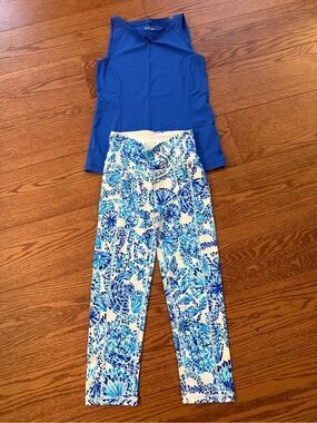 Lilly Pulitzer Luxletic EUC Women's Set of Blue Tank XXS & Blue Print Pants XS